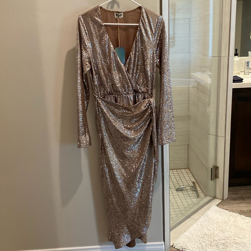 Show Me Your MuMu Gold Sequin Dress